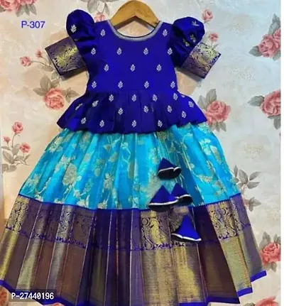 Stylish Blue Cotton Jacquard Lehenga Choli Set For Girls