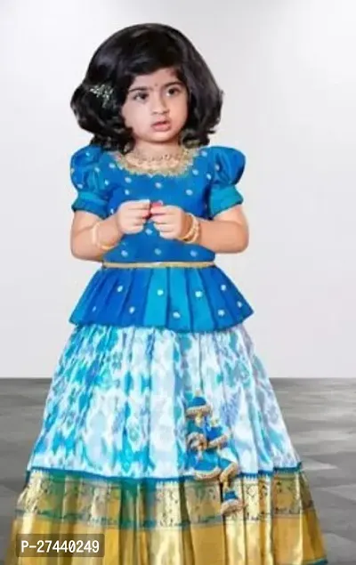 Stylish Blue Cotton Jacquard Lehenga Choli Set For Girls-thumb0