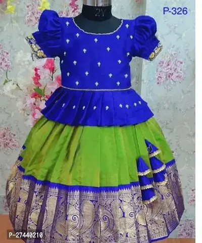 Stylish Blue Cotton Jacquard Lehenga Choli Set For Girls-thumb0