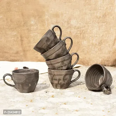 Ceramic Coffee Mugs Cum Tea Cups Grey Black, Set Of 6