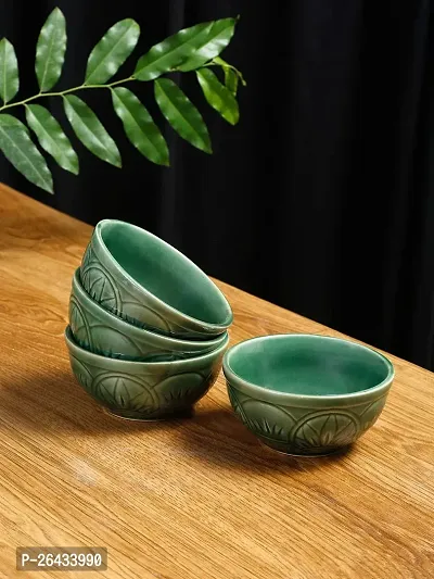 Hand Painted Ceramic Dining Bowl Ceramic Katoris Set Of 4, Green