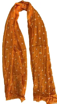 Krish Women's Cotton Bandhej One Color Dupatta Stole (Yellow, Free Size)-thumb1