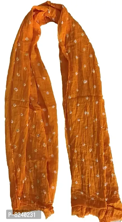 Krish Women's Cotton Bandhej One Color Dupatta Stole (Yellow, Free Size)-thumb2