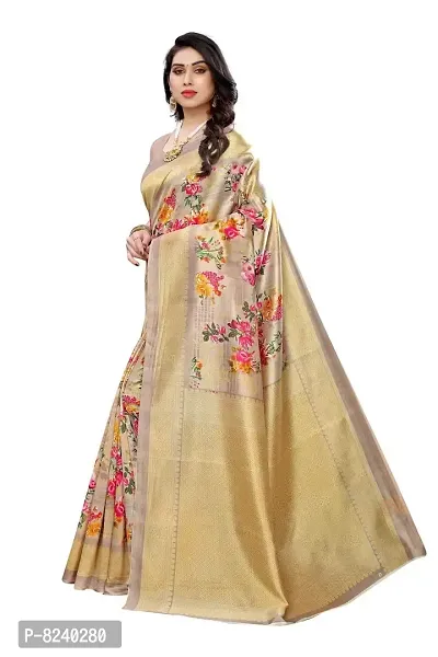 Kkrish Art Silk Saree, Printed Art Silk Saree with Blouse Piece (Cream)-thumb3