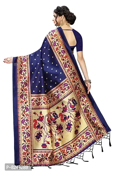 Kkrish Art Silk Saree, Printed Art Silk Saree with Blouse Piece (Navy)-thumb2