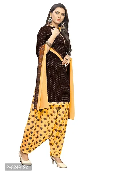 Women's Unstitched Crepe Dress Material Suit with Salwar Piece and Chiffon Dupatta (269 Coffee_Yellow, Free Size)-thumb3