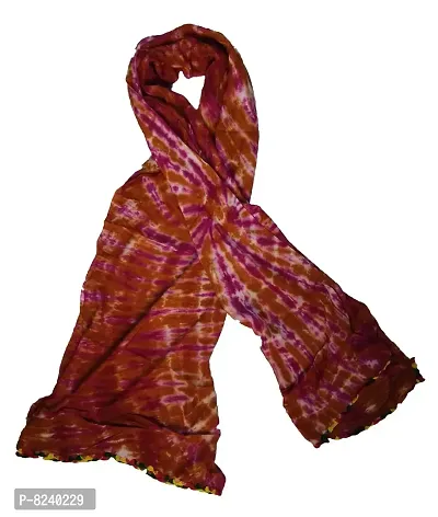 Kkrish Rayon Cotton Bandhej Bandhni Dupata Stole With Samosa Laces For Women (Brown)