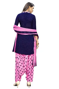 Women's Crepe Unstitched Dress Material Suit with Chiffon Dupatta and Crepe Salwar Piece (250, Navy, Pink, Free Size)-thumb1