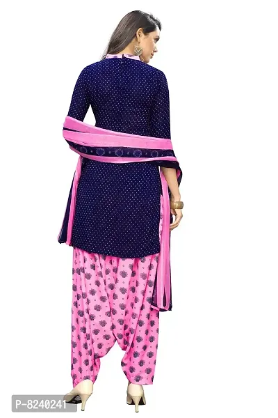 Women's Crepe Unstitched Dress Material Suit with Chiffon Dupatta and Crepe Salwar Piece (250, Navy, Pink, Free Size)-thumb2