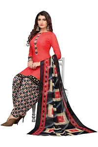 Kkrish Unstitched Crepe Dress Material Suit with Chiffon Dupatta and Crepe Salvar Piece for Women (Red)-thumb3