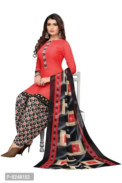 Kkrish Unstitched Crepe Dress Material Suit with Chiffon Dupatta and Crepe Salvar Piece for Women (Red)-thumb4