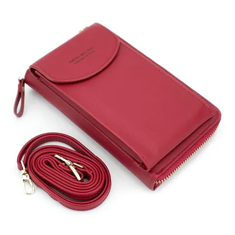 Baellerry Crossbody Mobile Phone Wallet Bag for Women With Shoulder Strap_Red