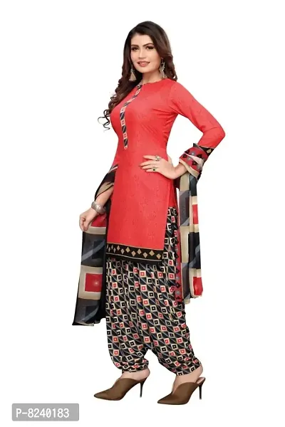 Kkrish Unstitched Crepe Dress Material Suit with Chiffon Dupatta and Crepe Salvar Piece for Women (Red)-thumb3