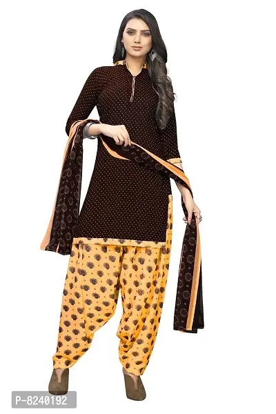 Women's Unstitched Crepe Dress Material Suit with Salwar Piece and Chiffon Dupatta (269 Coffee_Yellow, Free Size)