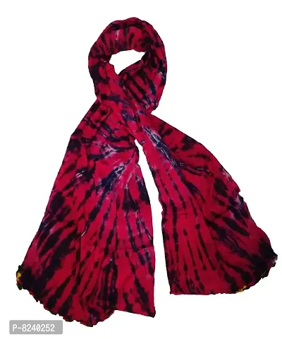 Kkrish Rayon Cotton Bandhej Bandhni Dupata Stole With Samosa Laces For Women (Red)