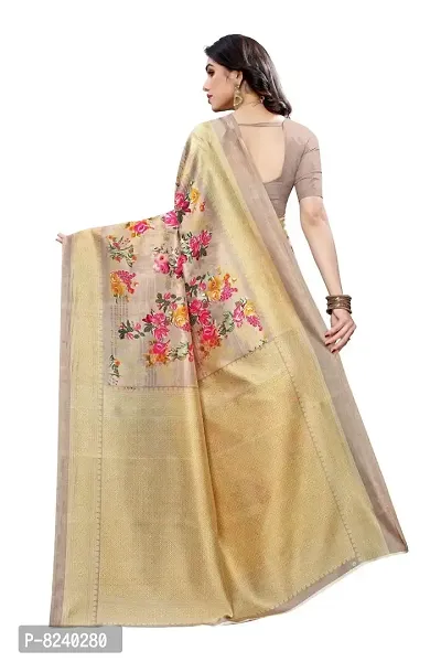 Kkrish Art Silk Saree, Printed Art Silk Saree with Blouse Piece (Cream)-thumb2