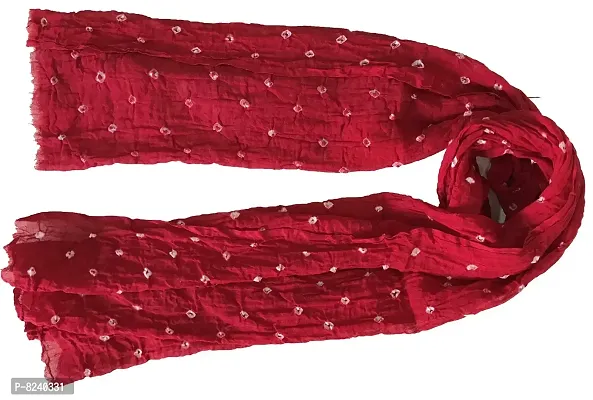 Krish Women's Cotton Bandhej One Color Dupatta Stole (Red, Free Size)-thumb0