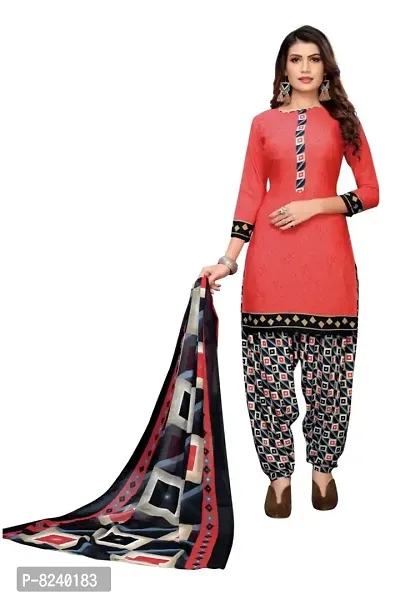 Kkrish Unstitched Crepe Dress Material Suit with Chiffon Dupatta and Crepe Salvar Piece for Women (Red)-thumb0