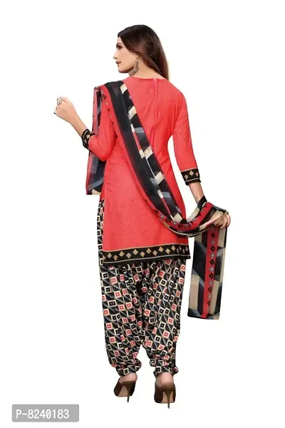 Kkrish Unstitched Crepe Dress Material Suit with Chiffon Dupatta and Crepe Salvar Piece for Women (Red)-thumb2