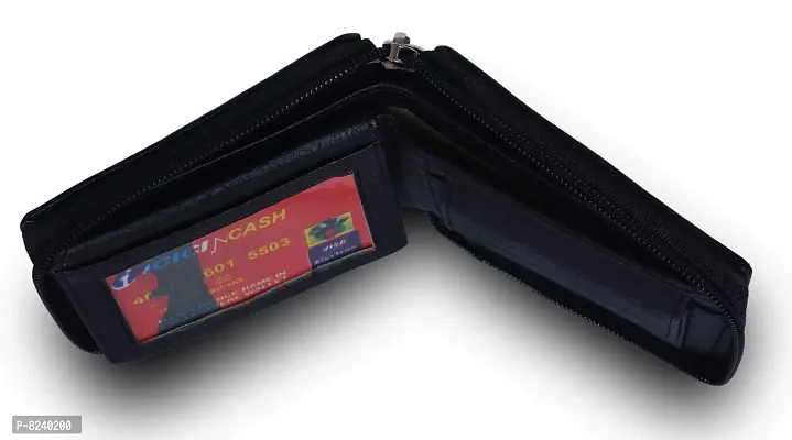 Kkrish PU Leather Wallet with Zipper and Coin Pocket. (Black)-thumb3