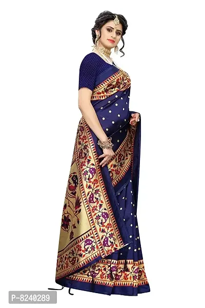 Kkrish Art Silk Saree, Printed Art Silk Saree with Blouse Piece (Navy)-thumb4