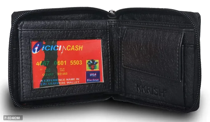 Kkrish PU Leather Wallet with Zipper and Coin Pocket. (Black)-thumb2