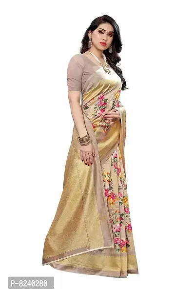 Kkrish Art Silk Saree, Printed Art Silk Saree with Blouse Piece (Cream)-thumb4