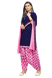 Women's Crepe Unstitched Dress Material Suit with Chiffon Dupatta and Crepe Salwar Piece (250, Navy, Pink, Free Size)-thumb2