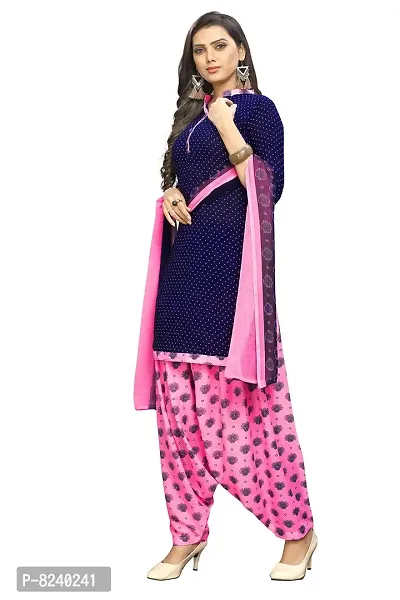 Women's Crepe Unstitched Dress Material Suit with Chiffon Dupatta and Crepe Salwar Piece (250, Navy, Pink, Free Size)-thumb3