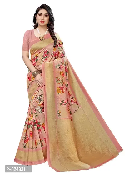 Kkrish Art Silk Saree, Printed Art Silk Saree with Blouse Piece (Pink)-thumb0