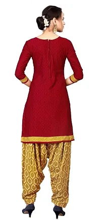 Unstitched Crepe Dress Material Suit with Chiffon Dupatta and Crepe Salvar Piece (Maroon)-thumb1