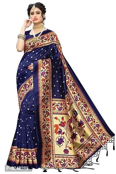 Kkrish Art Silk Saree, Printed Art Silk Saree with Blouse Piece (Navy)