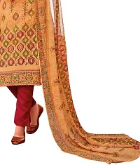 Unstitched Cotton Dress Material Suit with Chiffon Dupatta and Cotton Salvar Piece. (Orange)-thumb2