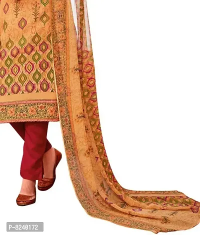 Unstitched Cotton Dress Material Suit with Chiffon Dupatta and Cotton Salvar Piece. (Orange)-thumb3