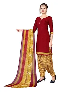 Unstitched Crepe Dress Material Suit with Chiffon Dupatta and Crepe Salvar Piece (Maroon)-thumb3