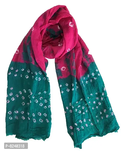 Krish Women's Cotton Bandhej Dupatta Stole (Green Pink, Free Size) - Multicolor