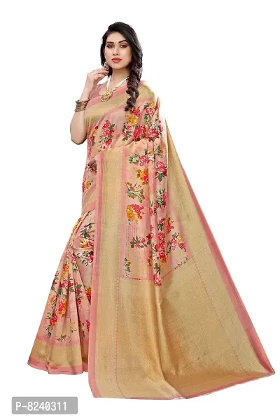 Kkrish Art Silk Saree, Printed Art Silk Saree with Blouse Piece (Pink)-thumb3