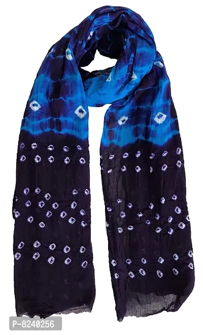 Krish Women's Cotton Bandhej Dupatta Stole (Dark Light Blue, Free Size) - Multicolor