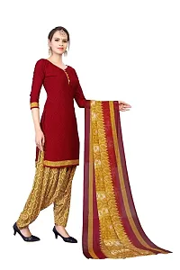 Unstitched Crepe Dress Material Suit with Chiffon Dupatta and Crepe Salvar Piece (Maroon)-thumb2