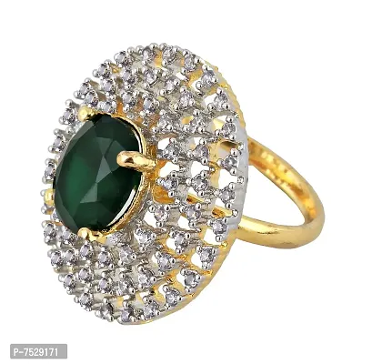 JEWEL21 18K Gold Plated American Diamond Green Color Ring/Finger Ring for Girls  Women (132-u4fa-1259-g)