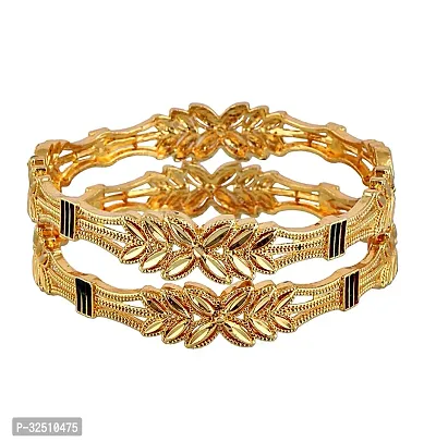 LUCKY JEWELLERY Gold Plated Floral Design Golden Color Traditional Meenakari Ethnic 2 Pcs. Bangles Set for Women (261-J1BG-1868-2-26)-thumb4