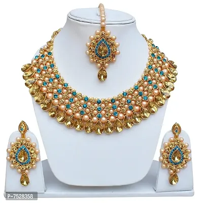 Lucky Jewellery Stunning Feroji Color Stone Gold Plated Necklace Set for Girls  Women (726-ISS-823-G-LCT-F)-thumb2