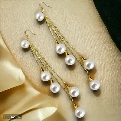 Lucky Jewellery Designer Fashion Jewelry Gold Plated Pearl Dangle And Drop Earrings For Girls  Women (390-CHEM-1225)-thumb0