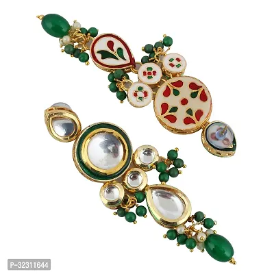 Lucky Jewellery Traditional Gold Plated Kundan Stone Green Earrings for Girls  Women (272-J5EK-1839-G)-thumb3