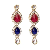 Lucky Jewellery 3 Line Kundan Set Magenta Blue Colour with Earrings Tikka (MSK-3-LINE-RB)-thumb2