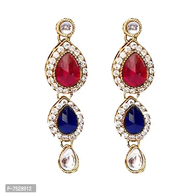 Lucky Jewellery 3 Line Kundan Set Magenta Blue Colour with Earrings Tikka (MSK-3-LINE-RB)-thumb3