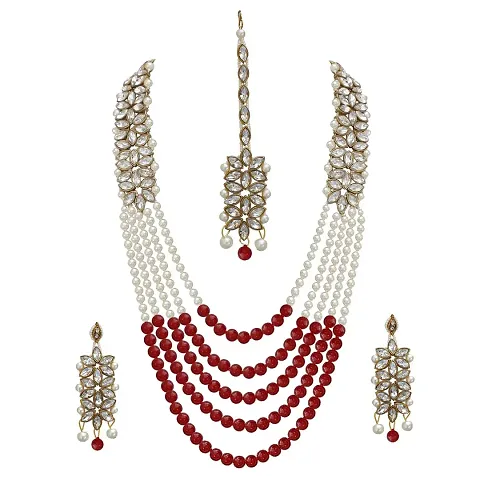 Lucky Jewellery Designer White Color Layered Pearl Necklace Set for Girls  Women (891-ISM-21-Parent)