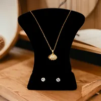 Lucky Jewellery Fashion Pendant Moti Shell Pearl Necklace Locket With Studs Long Chain Gold Plated Shell AD Stones Pendants Chains Western Valentine Gifts Birthday For Girls  Women (275-CHL1S-1274)-thumb2