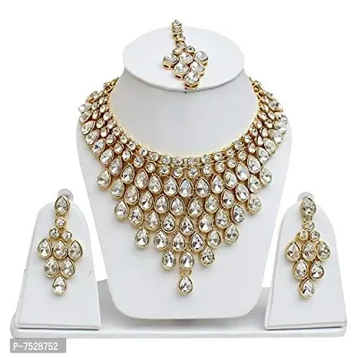 Lucky Jewellery Designer White Color Stone Gold Plating Necklace Set for Girls  Women (825-L1SS-837-W)-thumb2