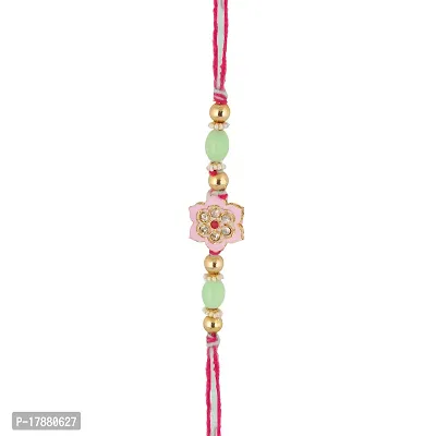 Lucky Jewellery Designer Gold-Plated Pink Color Meena MagentaPink Thread Rakhi-Rakshabandhan Rakhee-thumb4